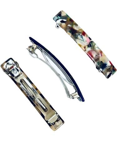 3pcs French Design Barrette Hair Clips Smooth Rectangle Hair Clips Grips Slides Pins Womens Girls Hair Accessories Length 8CM (Multicoloured) - Buy Online on GoSupps.com