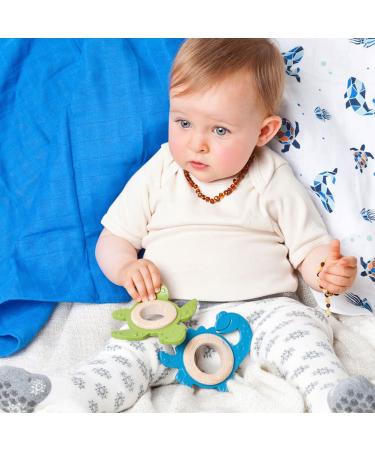 Gr npecht Organic Rubber Bites & Wooden Ring - BPA-Free Dental Aid & Toy for Gums Fine Motor Skills Dinosaur Design Blue (688-00) - Buy Online on GoSupps.com