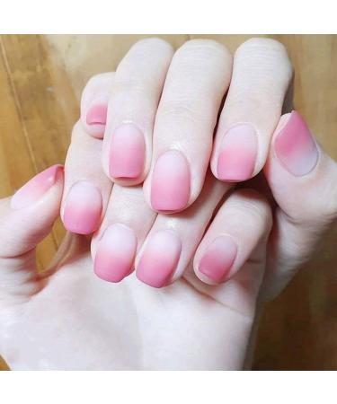 Sethexy matt short false fingernails pink gradient 24 pieces complete cover acrylic press false nail tips for women and girls