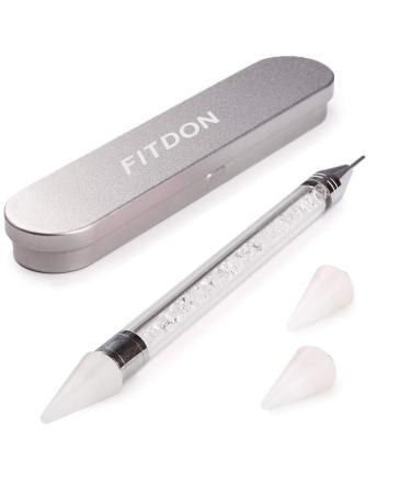 Dual-Ended Nail Rhinestone Picker Dotting Pen with Extra 2 Wax Head FITDON Wax Tip Pencil for Jewel Gems Crystals Studs Pickup Clear