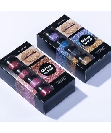 Prevessel Glitter Lip Kit - 4 Metallic Colors Long-Lasting Glossy Lipsticks & Glitter Powder - Ideal for Parties & Carnivals - Includes Lip Primer & Brush - Buy Online on GoSupps.com