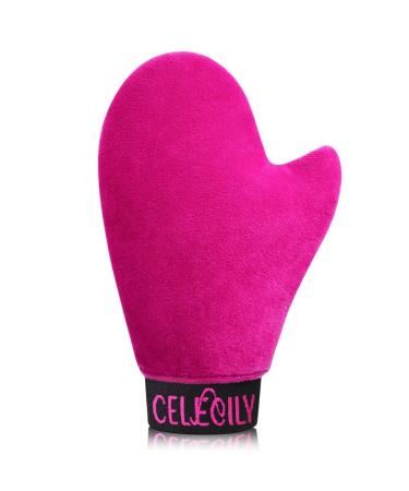 CeleCily Self Tanning Mitt - Fake Tan Mitt Applicator with Thumb and Cuff Self Tan Mitt Fake Tan Mit Soft Velvet Tanning Mitt Patent Fake Tan Mitten Tanning Mitten Tanning Glove for Tanning Lotion Pink Mitt