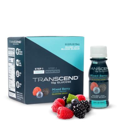 Transcend Glucose Shots - Mixed Berry - 6 Pack (2.5oz Each) - FSA/HSA Eligible - Blood Sugar Support Liquid Glucose Shots for Diabetics - Fast Acting Glucose Vegan Precise 15g Dose - Made in USA 2.5 Fl Oz (Pack of 6)