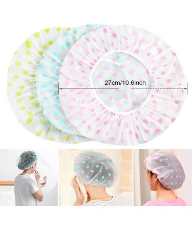 3 Pcs Waterproof Elastic Band Bath Caps with Ruffled Edge for Girls and Women - Dots Design - Buy Online on GoSupps.com