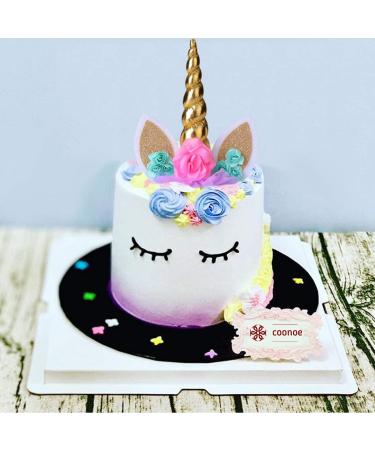 Coonoe Unicorn Cake Topper with Handmade Eyelashes and Reusable Gold Horn - Ideal for Birthday Parties, Baby Showers, and Weddings - Buy Online on GoSupps.com