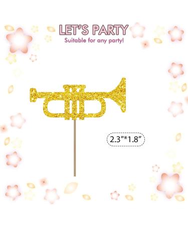 Set of 24 Trumpet Cupcake Toppers for Music Theme Birthday Gold Glitter Trombone Music Instrument Sign Cupcake Toppers Cake Decorations for Baby Shower/Wedding Party Supplies - Buy Online on GoSupps.com