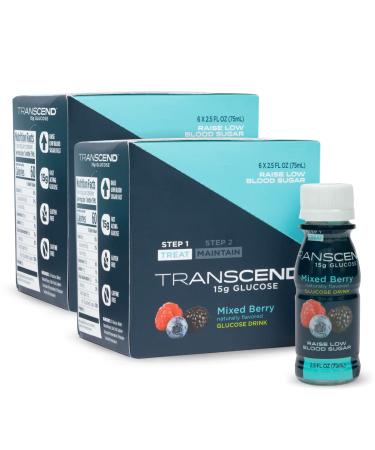Transcend Glucose Shots - Mixed Berry - 12 Pack (2.5oz Each) - Blood Sugar Support Liquid Glucose Shots for Diabetics - Fast Acting Glucose Gluten Free Vegan Precise 15g Dose - Made in The USA 2.5 Fl Oz (Pack of 12)