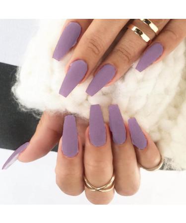 Bufenia Matt Pure Colorful Long Ballerina Press-On Nails - Purple Coffin Full Cover (24 Pieces) for Women & Girls - International Shipping Available - Buy Online on GoSupps.com