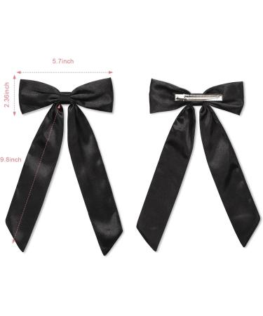 WantGor Long Tail Bow Hair Clips Hair Ribbon Bows Satin Bowknot Clip Large Hair Barrettes Cute Ponytail Holder Hair Accessories for Women Daily Party Wedding Prom (Black) - Buy Online on GoSupps.com