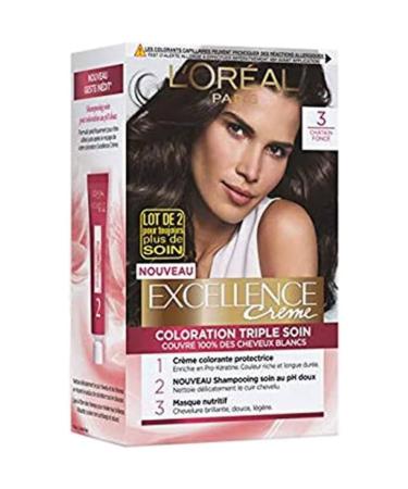 L'Oreal Paris L'OR AL PARIS - Triple Care Permanent Hair Colour - Covers 100% of White Hair - Excellence Cream - Shade: Black (1)