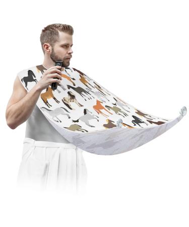 Beard Bib Apron Beard Bib Hair Catcher for Men Shaving and Trimming Non-Stick Waterproof Beard Cape Grooming Cloth Cute Horses Pattern