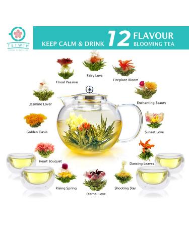 TETWIN Blooming Tea 12 Varieties Gift Canister - Hand-Tied Flowering Tea with White Tea Leaves and Edible Flowers (12 Count) - Buy Online on GoSupps.com
