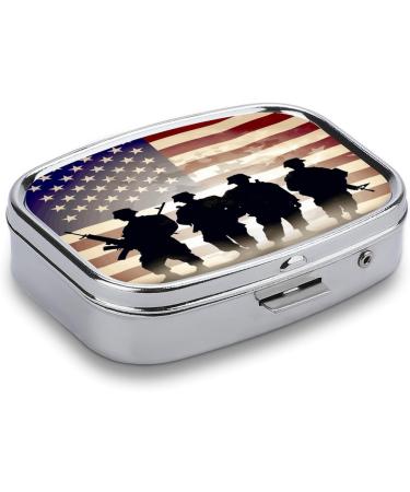Shop Armed Forces American Print Pill Box - 2 Compartment Portable Medicine Organizer | Stylish Metal Pill Case for Pocket & Purse - Buy Online on GoSupps.com