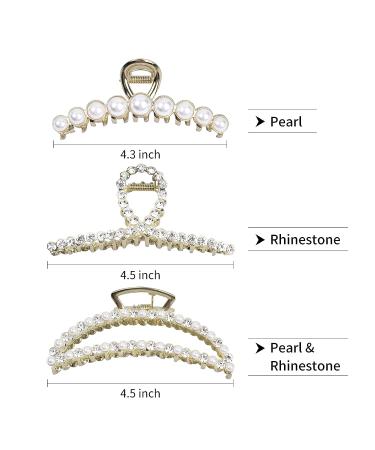 DEEKA 3 Pcs Large Metal Pearl Hair Claw Clips - Rhinestone Gold Hair Accessories for Women - Buy Online on GoSupps.com