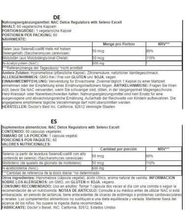 Doctors Best NAC Detox Regulators - Support Detox with N-Acetylcysteine | 60 Vcaps - Buy Internationally - Buy Online on GoSupps.com