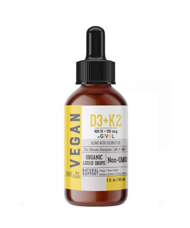 GIVOL Vitamin D3 K2 Organic drops (as Lichen) +K2 (as MK4 & MK7) in Coconut Oil. Organic Plant-Based Vegan Gluten Free Wheat Free Soy Free* Non-GMO
