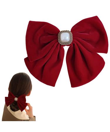 MMDOCO Bow Hair Clip Hair Bow Hair Clips Hair Bows for Women Red Hair Bow Velvet Hair Bow Hair Clips for Girls Hair Bows Barrettes Solid Color (Red)
