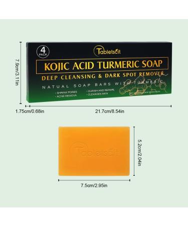 Tabletscit Kojic Acid Turmeric Soap Deep Cleansing and Dark Spot Remover Natural Soft Skin Lightening Soap Bars with Vitamin C Turmeric Hyaluronic Acid Vitamin E for All Skin Types 4Pack - Buy Online on GoSupps.com
