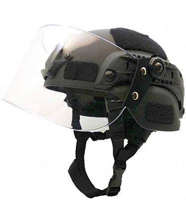 LEJUNJIE Tactical MICH 2000 Fast Helmet with Clear Riot Visor Face Shield Sliding Goggles for Airsoft Paintball CS War Games Outdoor Sports. BK