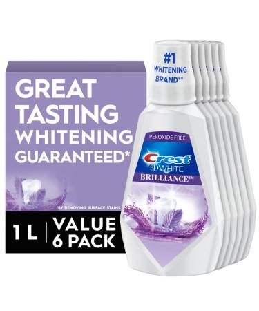 Crest 3D White Brilliance Whitening Mouthwash Alcohol Free Clean Mint 1L (33.7 fl oz) Pack of 6