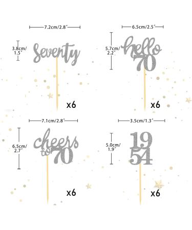 70th Birthday Cupcake Toppers - 24pcs Glitter Decorations for 1954 Themed Parties | Silver Cake Accessories - Buy Online on GoSupps.com
