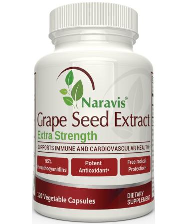 Grape Seed Extract - 400 mg - 95% Polyphenols Proanthocyanidins - 120 Veggie Capsules - All Natural - Non-GMO Antioxidant Supplement - by Naravis