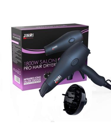 Jinri Hair Dryer Professional Salon Ionic Blow Dryer with Concentrator & Diffuser Light Weight Low Noise Hair Blow Dryers Black (Blue)