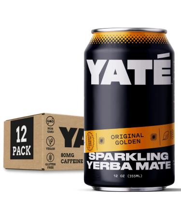 Yate Sparkling Yerba Mate - Original Golden - Brewed Organic Yerba Mate Tea Natural Clean Energy Alternative Low Calorie Low Sugar Plant Based Drink 12 fl oz (355 ML) (12 Pack)