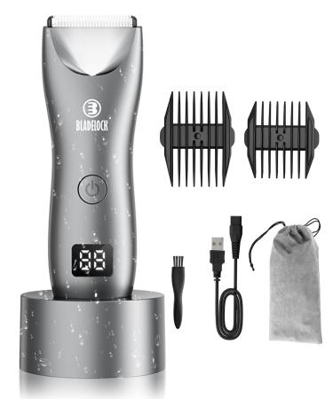 ENSSU Body Hair Trimmer for Men with Light Ball Trimmer Men Waterproof Pubic Groin Hair Trimmer for Men Rechargeable Body Groomer with Standing Recharge Dock& LED Display Gray