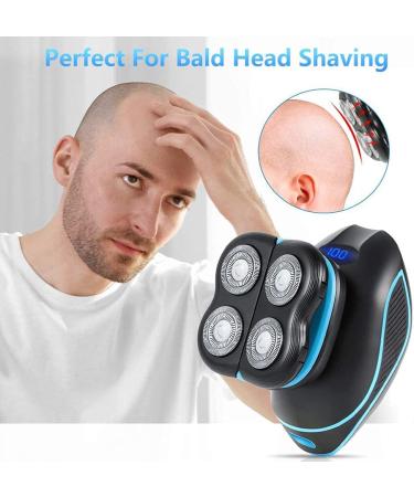 5D Floating Electric Head Shaver for Bald Men - 5 in 1 Bald Head Shaver with Hair Clippers & Facial Cleansing Brush in Blue - Buy Online on GoSupps.com