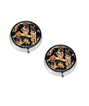 (German Shepherd) Round Pill Box 3 Compartment Pill Box Mini Decorative Pocket Purse Portable Travel Medicine Tablet Vitamin Holder Organizer Pill Case Black