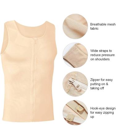 GSKS Men's Compression Shirt Body Shaper Slimming Shapewear - Zipper Style A, Nude, Large - Buy Online on GoSupps.com