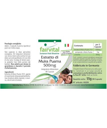 Fairvital Muira Puama Extract 500mg - Vegan - High Dosage - 90 Capsules - Buy Online on GoSupps.com