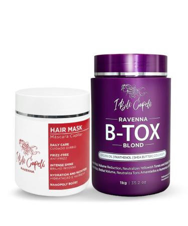 I Belli Capelli Ravenna Kit de Lissage Capillaire B-tox Sp cial Cheveux Blonds & Masque l Aloe Vera Anti-Frizz Hydratation Intense & Brillance Traitement Capillaire Sans Formol pour Cheveux