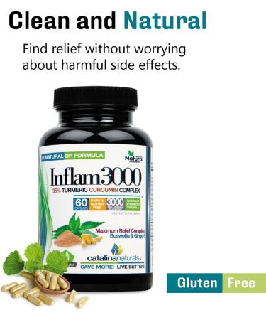 Catalina Naturals Inflam3000 3000mg 60 Capsules - 95% Curcuminoids Turmeric Curcumin Ginger - Gluten Free - Buy Online on GoSupps.com