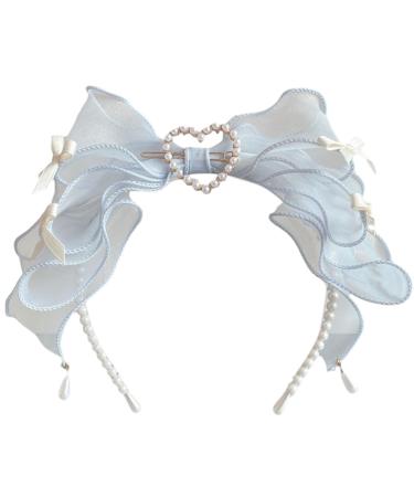amangul Headbands for Women Girls Wide Plain Turban Headband Fashion Lace s Hair Bands Pearl Bead Hair Hoop(Blue)