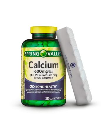 Spring Valley Calcium 600 MG with Vitamin D3 Dietary Supplement Calcium Supplement 600 mg 250 Count + 7 Day Pill Organizer Included 250 Count (Pack of 1)