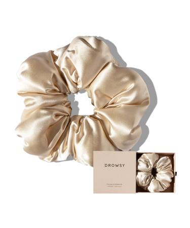 Drowsy Luxury XXL Pillow Silk Scrunchies - Premium Hair Tie - Beauty Accessories to Protect Hair Health Reduce Breakages Maintain Moisture - Oversized - for All Hair Types (Dusty Gold)