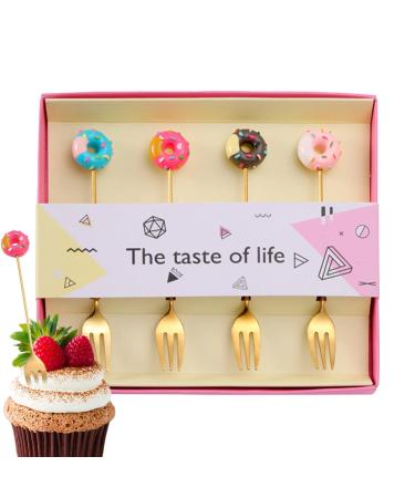 Small Forks Dessert Spoons Creative Donut Spoons Stainless Steel Coffee Dessert Spoons Cute Doughnut Forks for Home Kitchen Ngumms