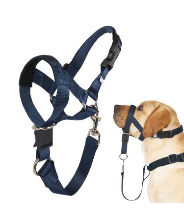No-pull halter for dog training & walking easy soft dog handlebar dishes with expert training instructions-end with pulling on a leash (XL Marineblau) XL blue