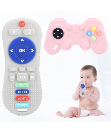 TINGGNIT Baby Silicone Teether Toys Silicone Remote Control and Game Controller Teething Toys for Baby Chew Toys BPA Free for Sucking Needs  for Soothing Sore Gums(2PCS)
