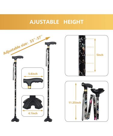 JUNRA Adjustable Folding Walking Cane with LED Light | Portable Foldable Stick for Seniors | Quad Base for Balance | Men and Women - Buy Online on GoSupps.com