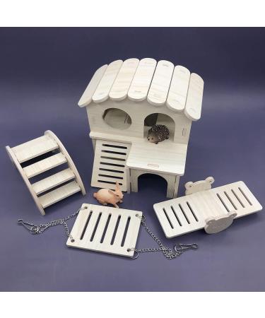 Eyksta 4 Pieces Hamster Toys Including Wooden Hamster House Seesaw Bridge and Swing Boredom Breaker Activity Toys for Gerbil Guinea pig Syrian Hamster Dwarf Hamster - Buy Online on GoSupps.com