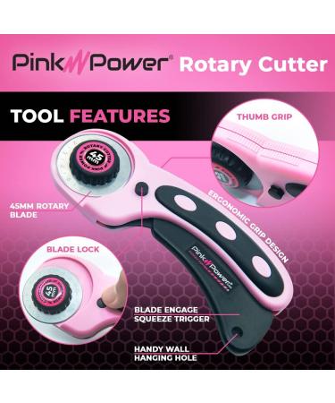 Pink Power Fabric Rotary Cutter Set - 45mm Sewing & Quilting Blade with Ergonomic Handle for Crafting and Scrapbooking - Buy Online on GoSupps.com