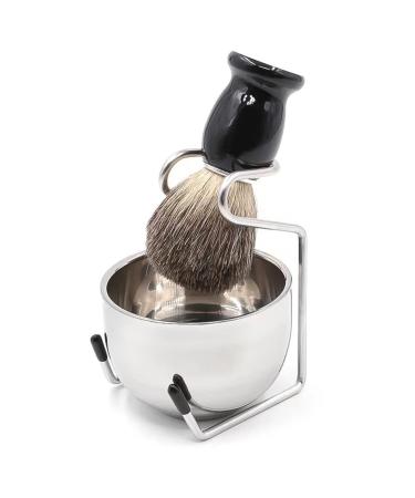 Elvielsl Men's Shaving Brush Kit 3 in 1 Wet Shaving Kit with Badger Hair Shaving Brush Stainless Steel Shaving Bowl Stainless Steel Shaving Brush Stand Holder for Men Traditional Wet Shave