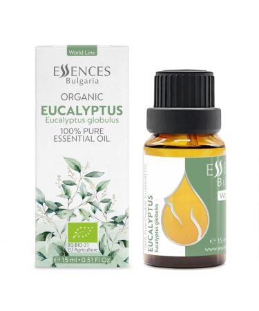 Essences Bulgaria Organic Eucalyptus Essential Oil 15ml | Eucalyptus globulus | 100% Pure and Natural | Undiluted | Therapeutic Grade | Aromatherapy | Cosmetics | Cruelty Free | Non-GMO