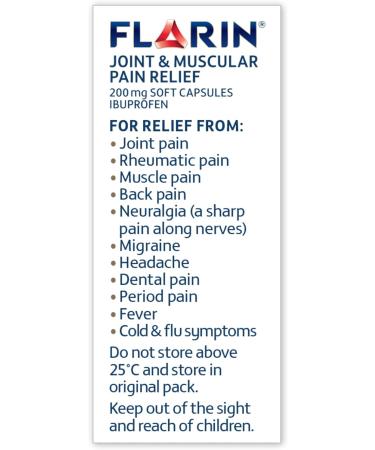 Flarin 200mg Soft Capsules for Joint & Muscular Pain Relief - Lipid Ibuprofen Formula - 16 Capsules - Buy Online on GoSupps.com