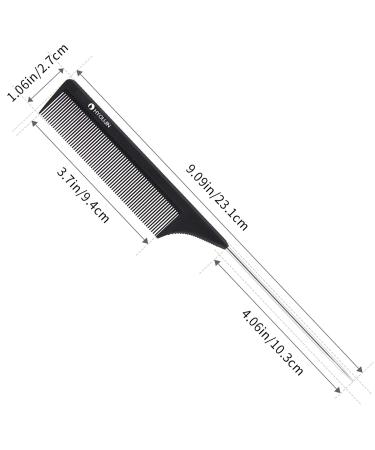 HYOUJIN Carbon Hair Rat Tail Comb - Teasing Rattail Comb for Women with Fine Tooth Metal Pick - Detangling Comb for Curly Hair, Black - 1 Count - Buy Online on GoSupps.com