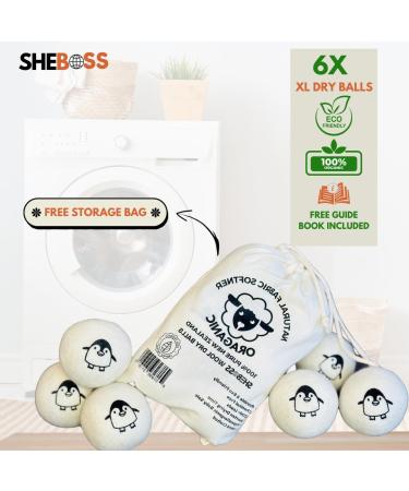 SHEBOSS 100% Organic Wool Dryer Balls - Eco-Friendly Handmade Fabric Softener | Sustainable Reusable Reduces Wrinkles & Speeds Up Drying (Set of 6 - Buy Online on GoSupps.com