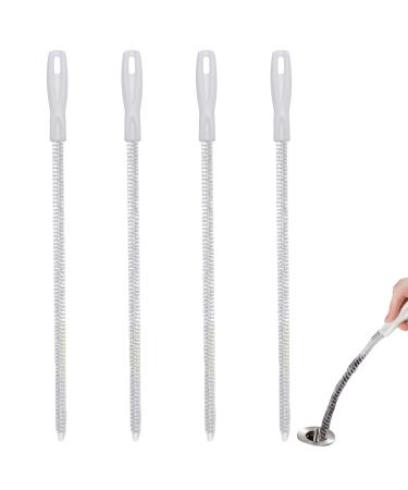 Long-handled Cleaning Brush - 4 Sink Hair Cleaning Brush Extra-long Drain Brush | Hangable Bendable 17.7 Inches Pipe Cleaner Brush For Toilet Clogged Drains (White)